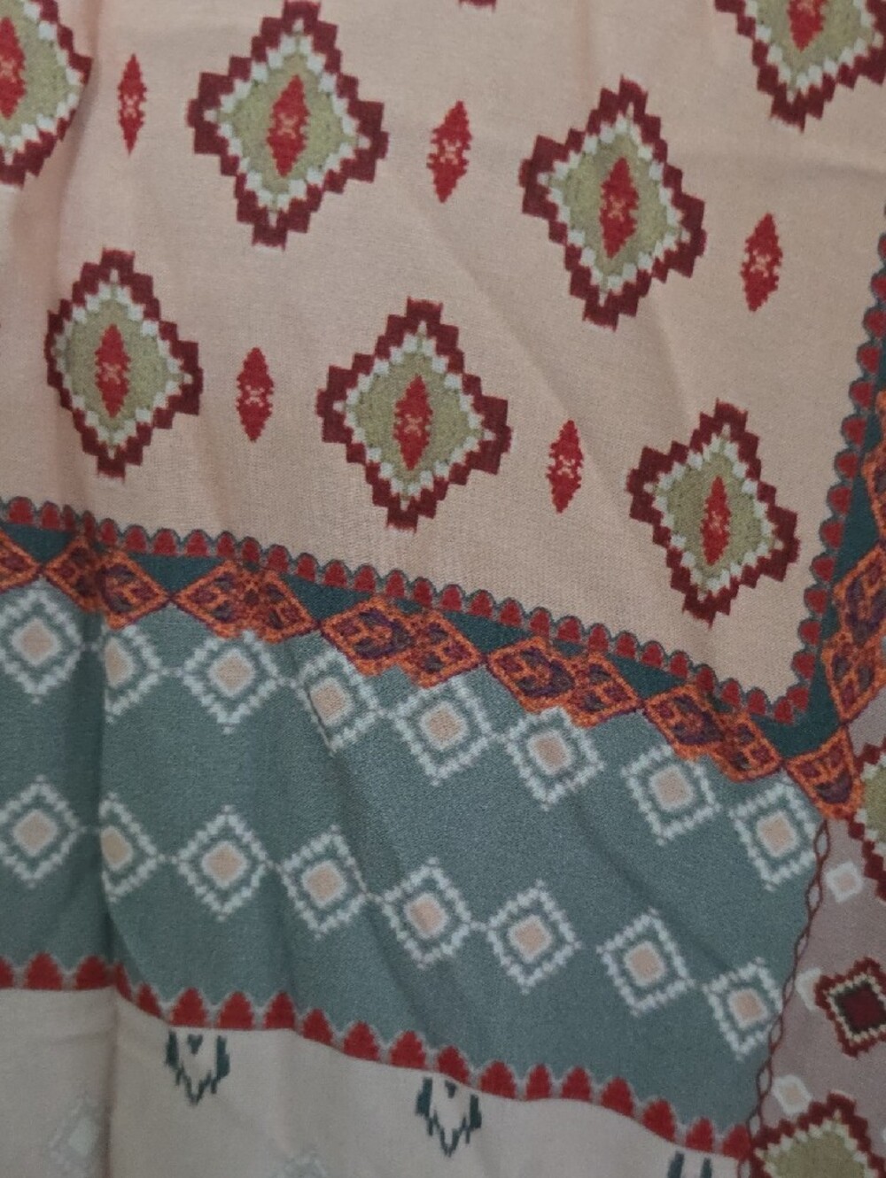Johnny Was Teal & Rust Patchwork V-Neck Long Sleeve Dress - Picture 10 of 12